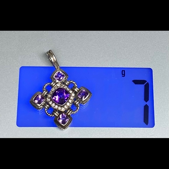 DAVID YURMAN Diamond Amethyst Renaissance Pendant on 18” DY Sterling Box Chain - Picture 10 of 16